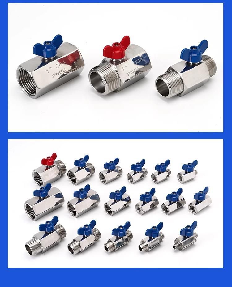 304 Stainless Steel Mini Ball Valve, Butterfly Handle, Dual Internal Thread, Explosion-Proof, Steam-Compatible