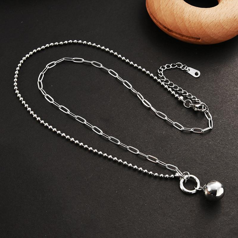 

Chic Korean Style Heart Shaped Titanium Steel Necklace With Modern Checkerboard Design Roman Bead Steel Chain
