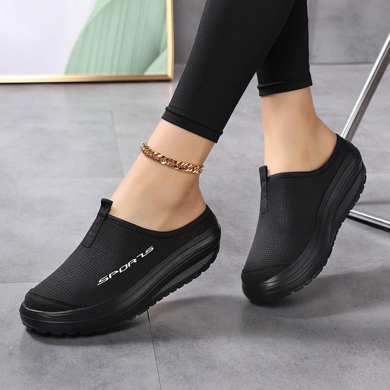 2025 New Lazy Net Shoes for Women's Casual Height-increasing Spring and Summer Breathable Single Fabric Shoes with Thick Soles and Half Slippers