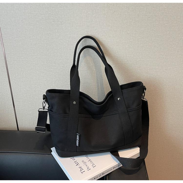 Canvas bag women's large capacity 2025 new summer versatile messenger bag casual portable college student tote bag