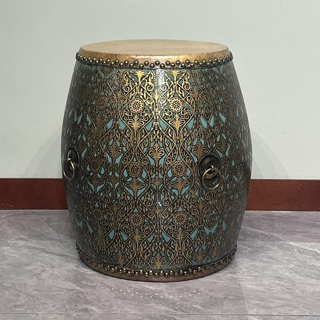 New Chinese Style Distressed Drum Stool, Solid Wood Tea Table & Accent Seat for Living Dining Room, Creative Home Decor Ottoman