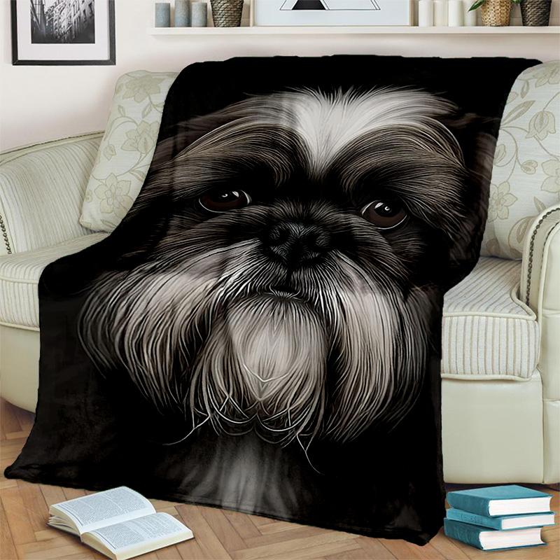 3D Cute Dog Cartoon Flannel Blanket Soft Warm Throw Blanket for Bedroom Living Room Bed Travel Camping Picnic Gift