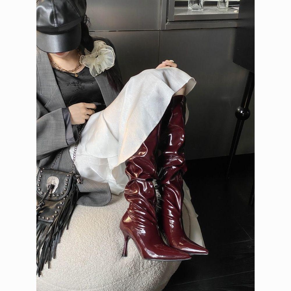 2025 Autumn/Winter Women's Pointed Toe Stiletto Over-the-Knee Boots - European & American Style
