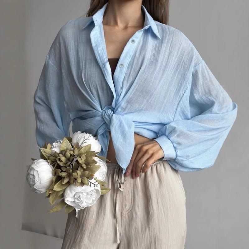 Casual Fashion Loose Women Shirts Long Sleeve Basic Office Blouse Sweet Spring Summer Tops Simple Solid Color Women's Clothing