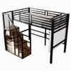 Loft Bed with Safety Ladder 90*200, Children's Bed with Iron Frame and Storage Area, Youth Bed, Single Bed, Black