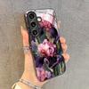 Purple Charm Peony Garden Pattern Tempered Glass Phone Case Suitable for Samsung Galaxy S26 S25 S24 S22 S21 S20 FE/Ultra/Plus