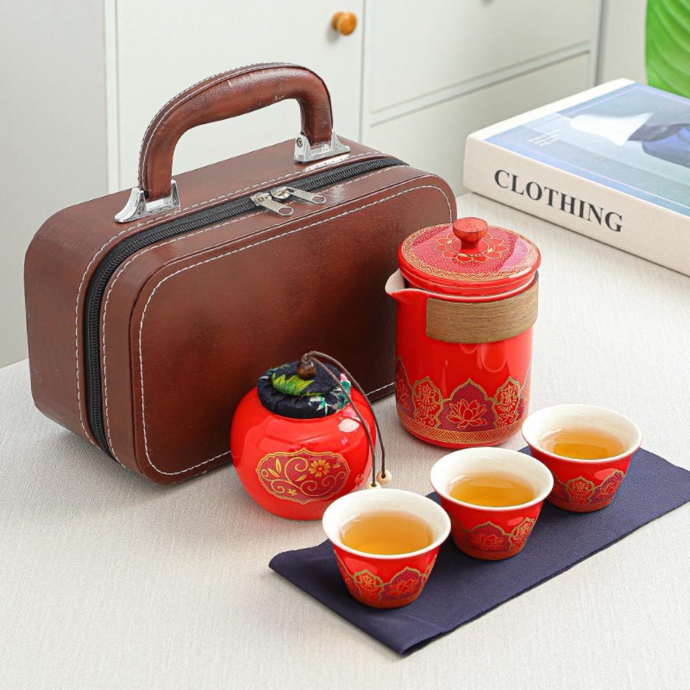 With Proctive Box Kungfu Tea Set with Canister Porcelain Teaware Portable Travel Tea Set  Camping