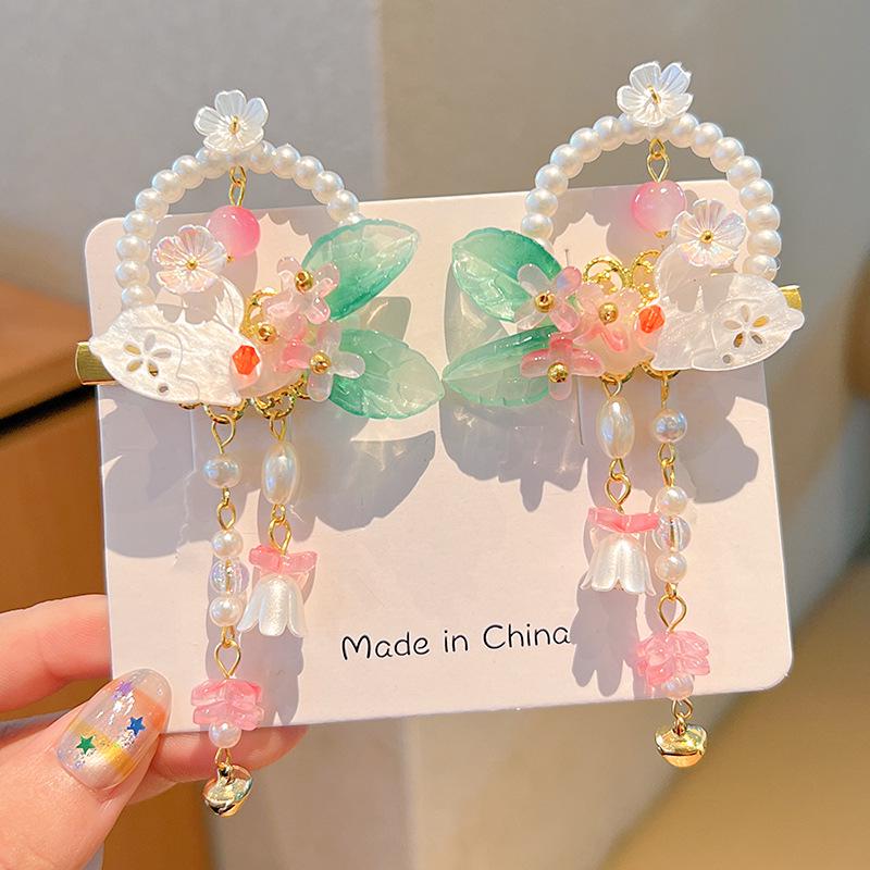 Mid-Autumn Hanfu Fairy Hair Clip - Women's & Children's Ancient Style Floral Tassel, Sweet Accessory for Girls