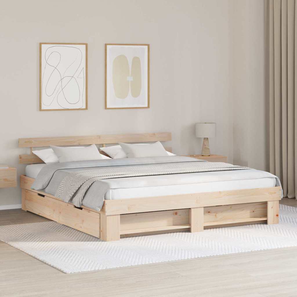 Bed Frame with Headboard Brown 180 x 200 cm Solid Pine Wood