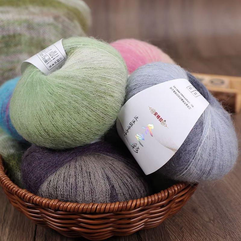 Rainbow Segment Dyed Mohair Hand-Woven Scarf Sweater Jacket Gradual Change Color Silk Mohair Diy Cashmere Thread