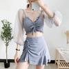 Women's 2024 Long Sleeve Bikini Set with Skirt - Slim Fit, Sexy, Large Size, Small Chest Gathered Design