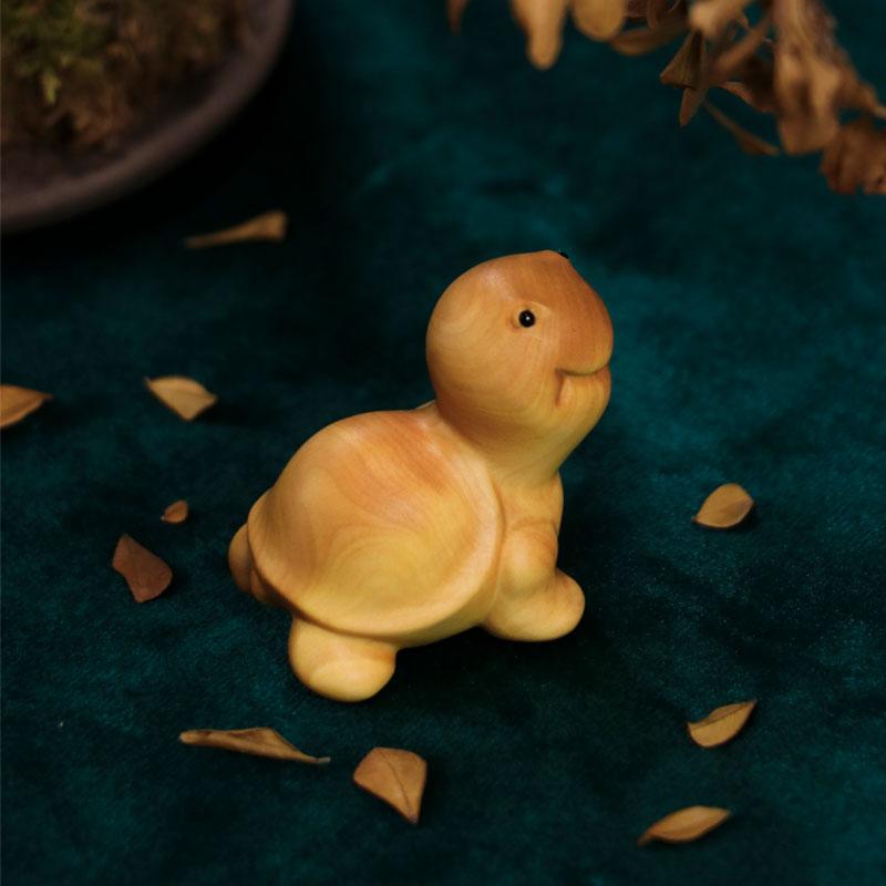 1 Piece of Natural Handmade Product Solid Wood Carving Small Turtle Desktop Ornament Mini Accessory Household Goods