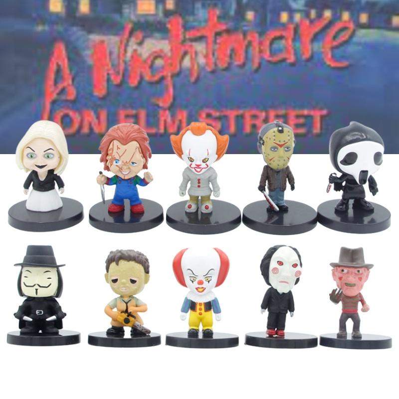 Sada 10 PVC figurek postav z hororových filmů Chucky, Joker, The Crow a další!