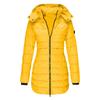 European Size Women's Mid-Length Hooded Winter Cotton Coat - Slim Fit, Solid Color, with Printed Details