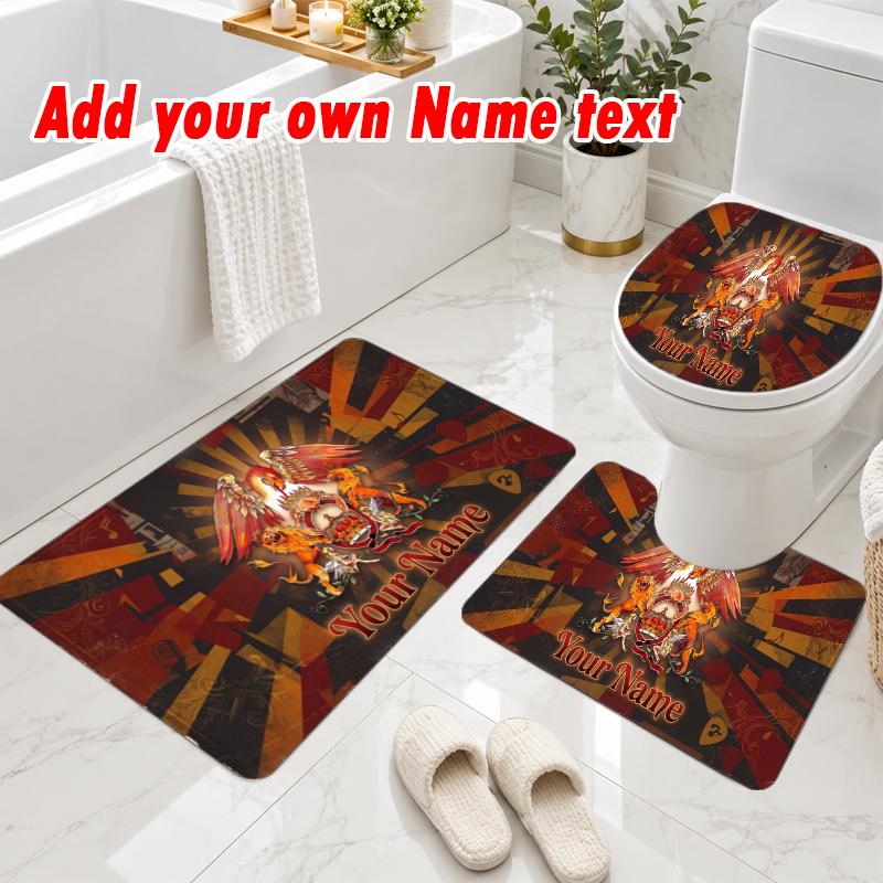 Personalized Queen 3Pcs Flannel Toilet Mat Set Custom Text Bathroom Rug Non Slip