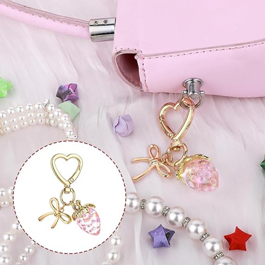 Handmade Strawberry Bowknot Keychain for Women and Girls Featuring Durable Alloy Material and Bright Colors