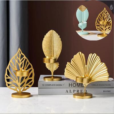 1pc Wrought Iron Leaves Candle HoldersTea Light Stand Candlestick Art Craft Ornament/Home Decoration for Dinner Wedding Party Gifts