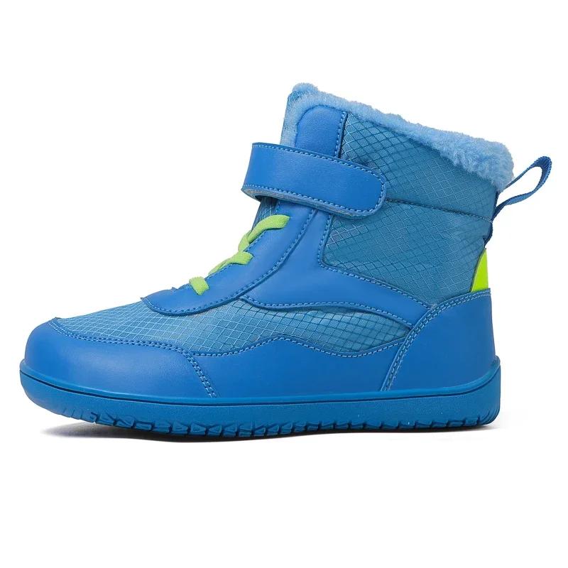 Kinderen Blote Voeten Laarzen Brede Neus Waterdicht Winter Met Bont Gevoerde Schoenen voor Jongens Meisjes Koud Weer Kinderen Buiten Mode Sneakers 35 blauw