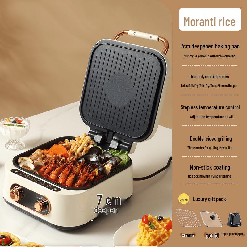 

Многофункциональный электрический гриль и хот-пот: Фритюр, Блинная сковорода, Барбекю и Шабу-гриль Все-в-одном сковорода Suitable for 2-4 People