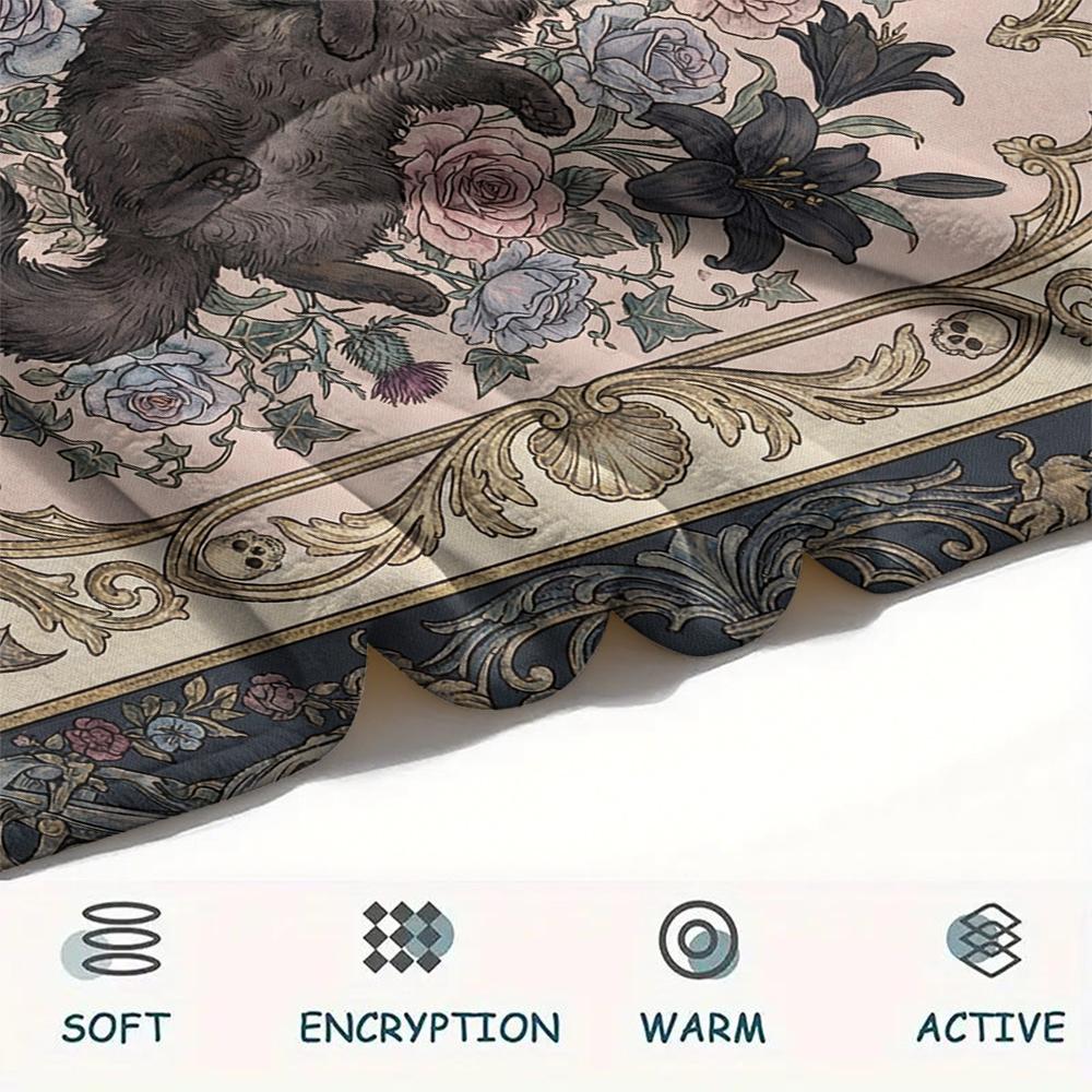 Cat Gothic Print Flannel Blanket, High quality Comfortable for All Seasons, Home Decor, Warmth and Comfort, Perfect for Christmas Gifts07