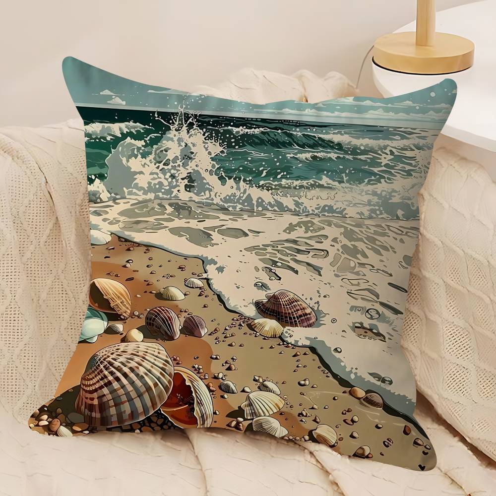 Art Beach Maple Design Cushion Cover Happy Autumn Harvest Decor Holiday Decorati Pillow Cover
