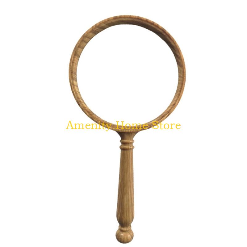 F26C Aspherical Lens 10X Magnifier with Retro Wooden Handle Not Fatigue Magnifying Glass for Detailed Observation Home Decors