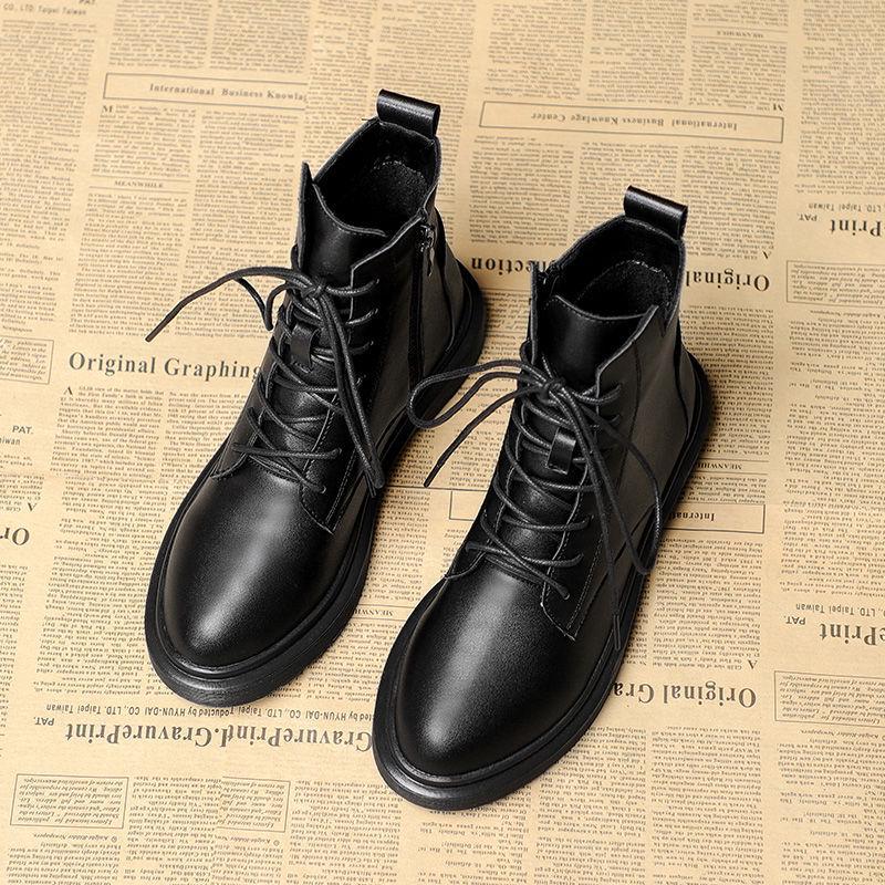 

Women s British Retro Lace-Up Ankle Boots - Flat Heel, Versatile Side Zipper, Height-Increasing 40
