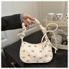 Women's Fashion Bow Print Corduroy Hobo Bag Wide Soft Ruched Strap Large Capacity Multi Color for Daily Commute Travel