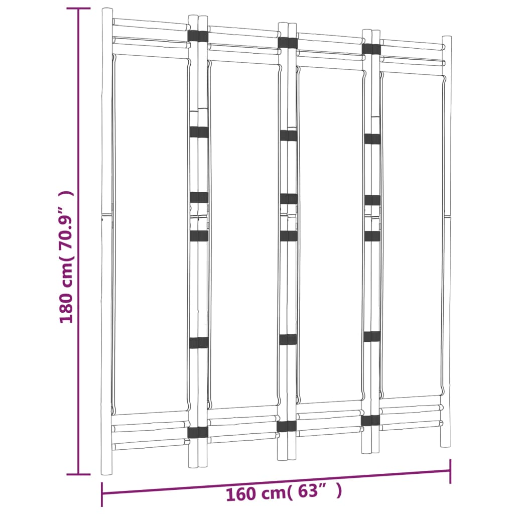 4 Piece Folding Room Divider 160 Cm Bamboo and Canvas