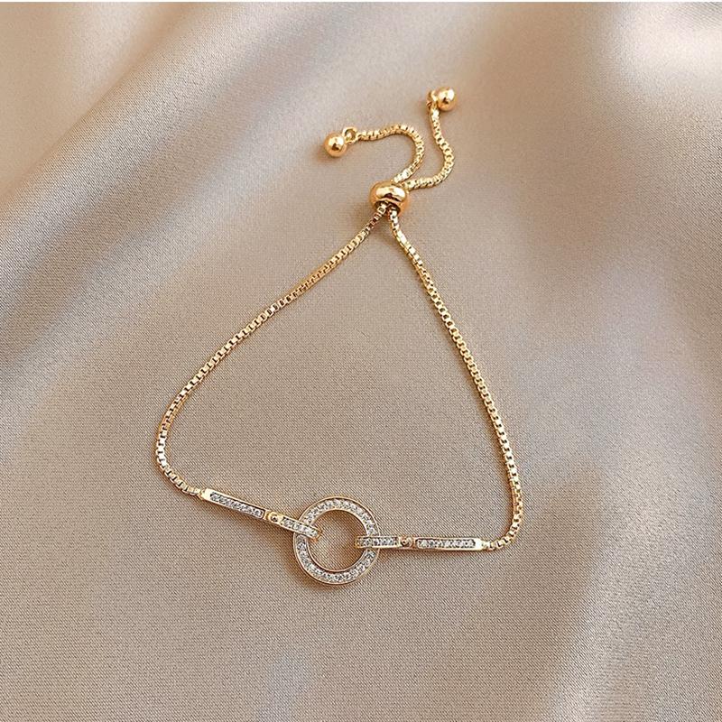925 Sterling Silver Geometric Snake Chain Circle Bracelet For Women  Gold Plated Bracelet Shiny Zircon Party Jewelry Gifts