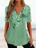 Women's Summer Loose V-neck Short Sleeved Pleated Button Up Shirt for Women