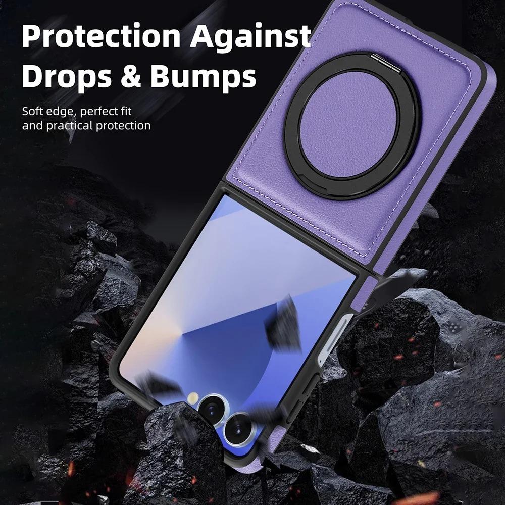Vysoce kvalitní obchodní černý kožený stojánek na telefon pro Samsung Galaxy Z Flip 7 6 5 4 3 Magnetický držák Zadní ochranný kryt