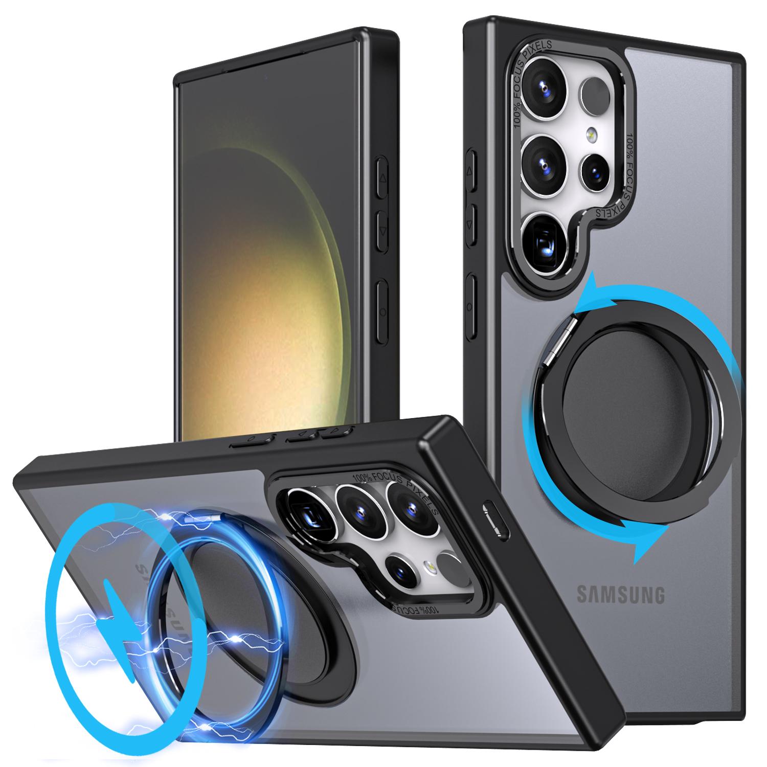 

For Samsung Galaxy S23 Ultra Magnetic Phone Case Kickstand PC+TPU Cover Black