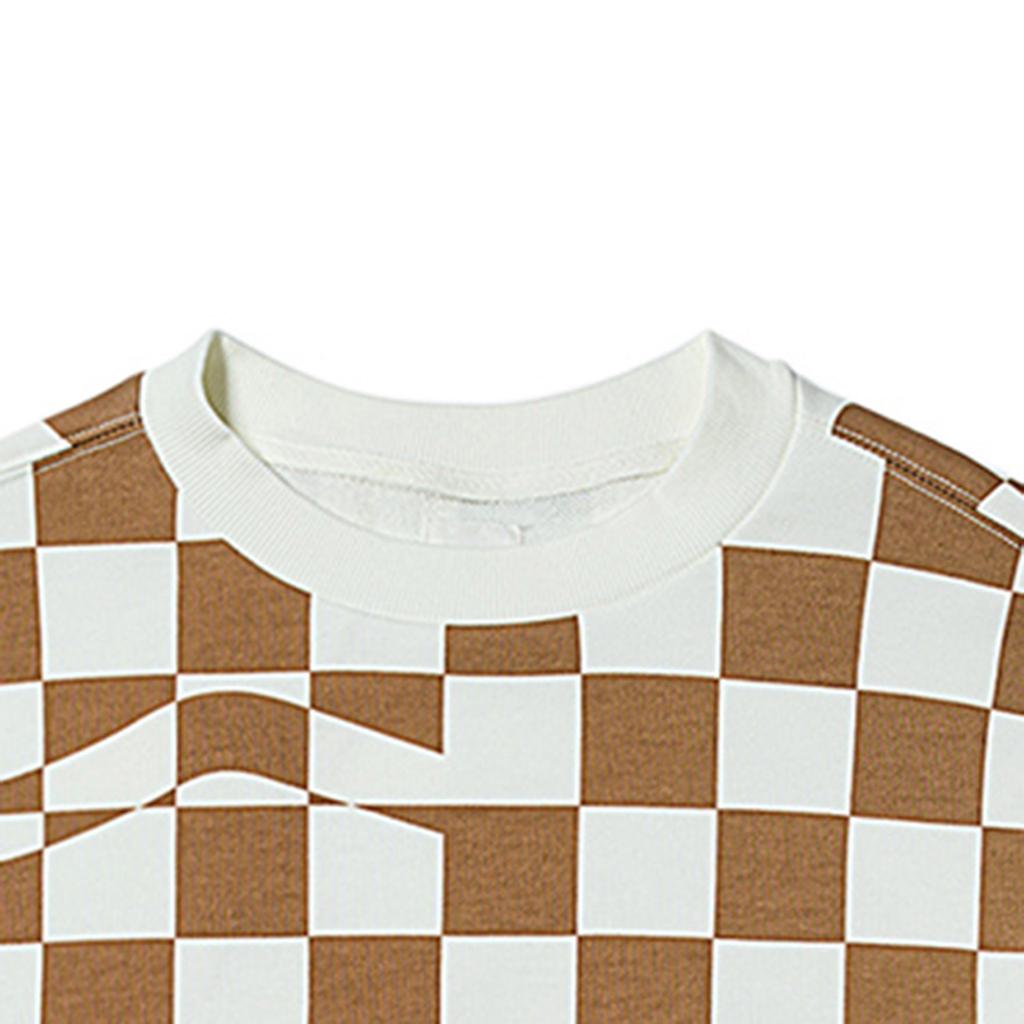 Vans Checkerboard Loose-Fit Crew Neck Sweatshirt Women Tops Cocoa-Brown-Checkerboard VN00091HC1L