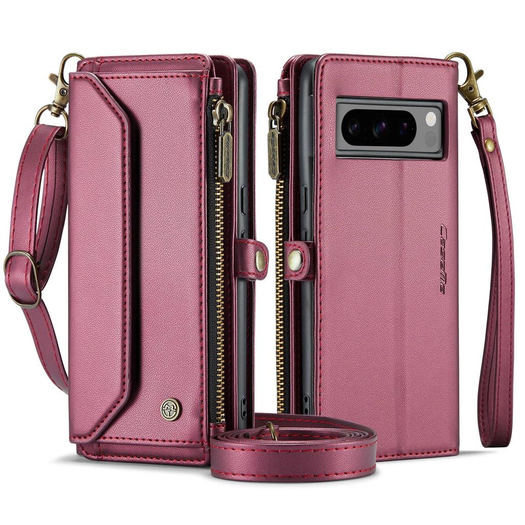 For Google Pixel 9 Pro XL 8Pro 7A Case with Pen Holder Slot, RFID Blocking Wallet Case with Card Holder Zipper Strap PU Leather