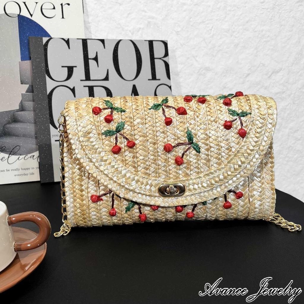 Sac Panier AVANCE, Sac à Chaîne, Sac Bandoulière, Sac à Épaule, Pochette, Cerise, Banane, Pour Femmes (Cerise)