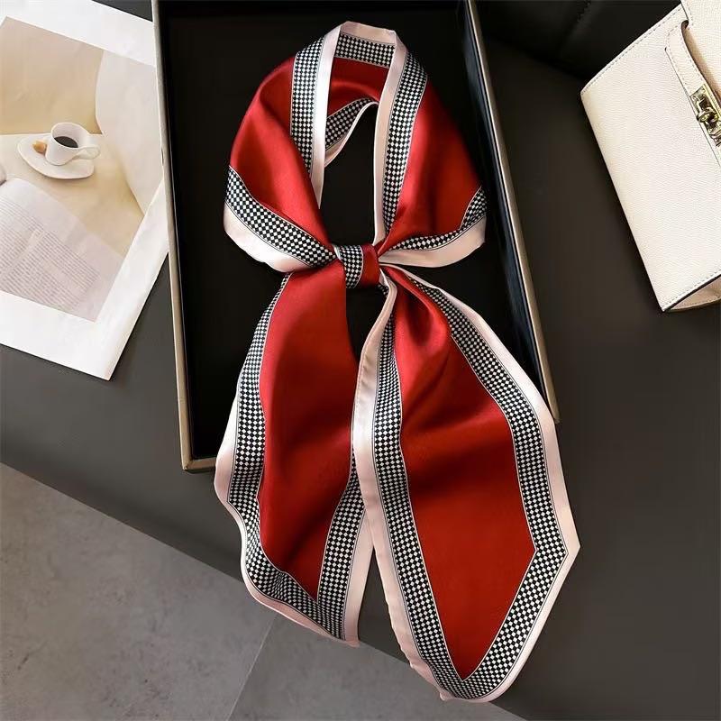 Small silk scarf women's long square scarf with shirt decoration neck guard, scarf accessories, tie, summer streamer ribbon.