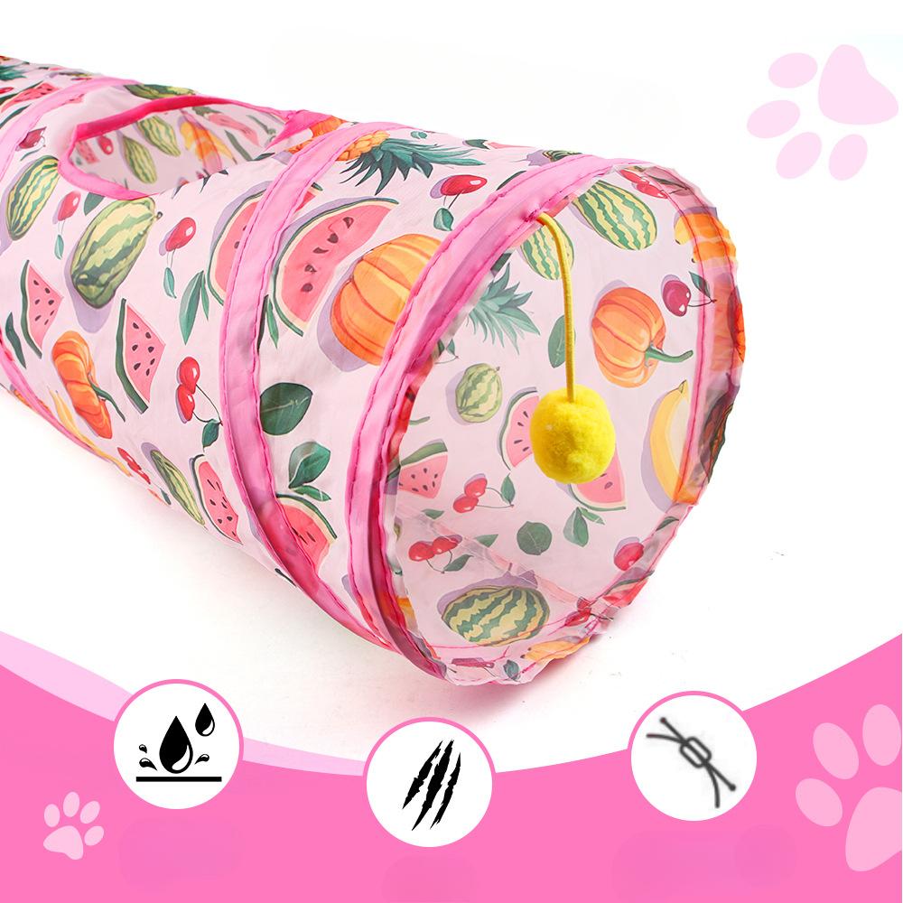 Foldable Long/Square Cat Tunnel Toy Summer Fruit Print Interactive Cat Tunnel with Rolling Ball Fun Pet Playground Cubes