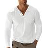 Men's Solid Color Cotton Linen Button Collar Long Sleeve Top Men's Sports Large Size Casual Top