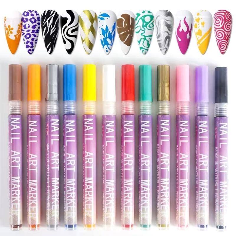 12Color Nail Art Pens Precise Acrylic Marker For Detailed Outlining Polish Pen For DIY Enthusiasts Salon Professional