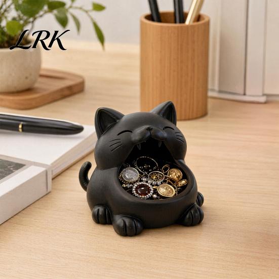 Gift Key Box Storage Box, Big-Mouthed Cat Design Holder, Large Niche Style Container Opening Organizer for Keys Jewelry Small Items Personal Use