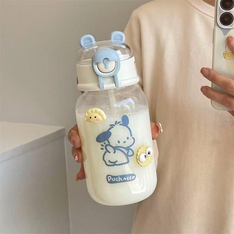 Cartoon Cat Transparent Water Cup: Cute Student Design with Lid, Straw & High Aesthetic Appeal 500ml