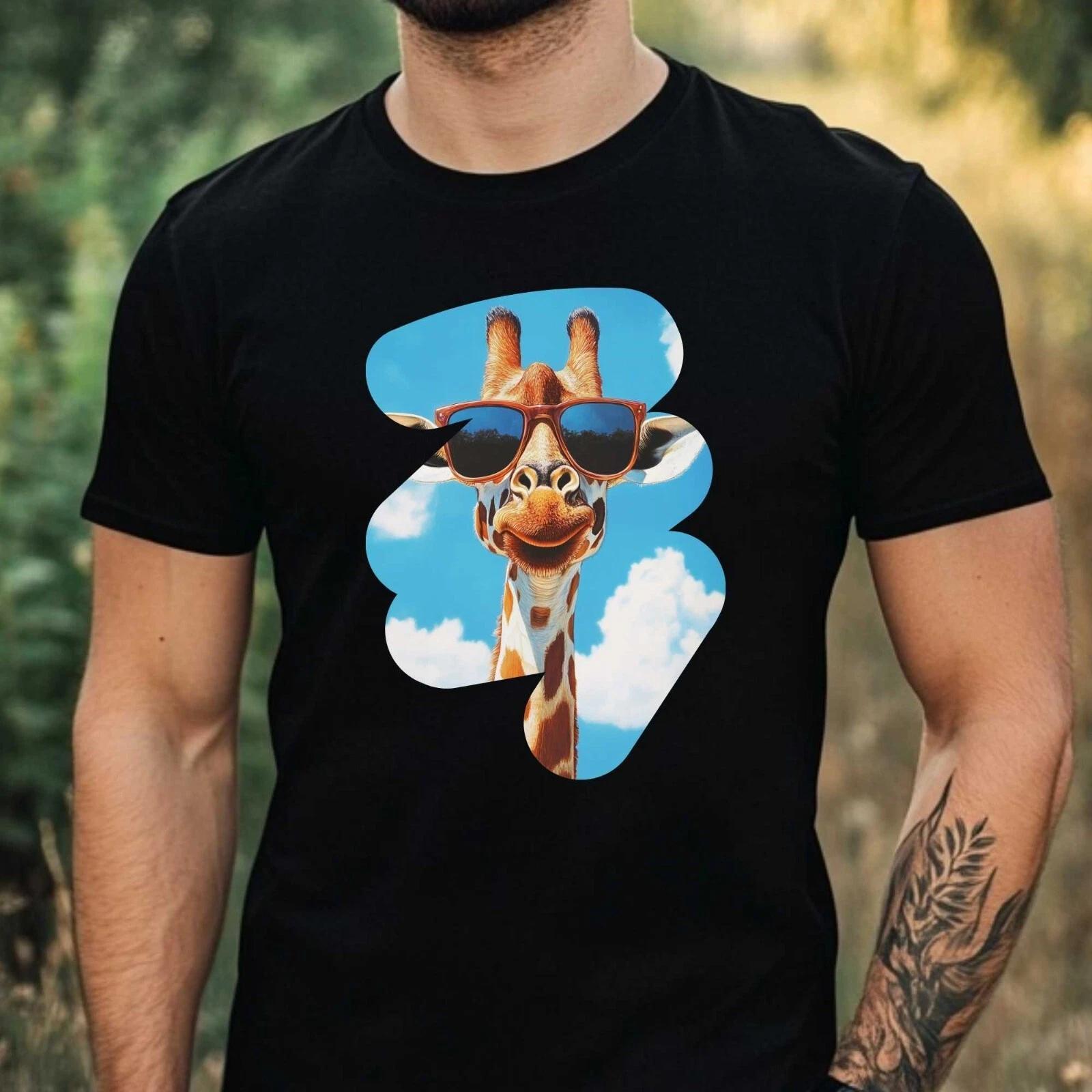T-Shirt Herren Giraffe mit Sonnenbrille Motiv Baumwolle Größe XS bis 5XL XXXXL