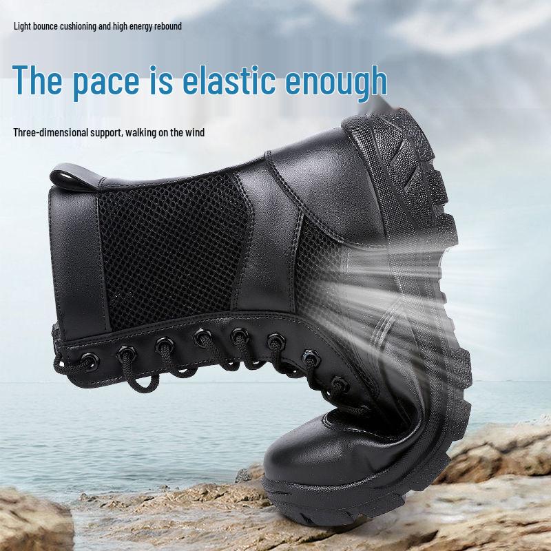 Men's Summer Mesh Breathable Black High-Waist Side-Zip Martin Boots for Security and Training