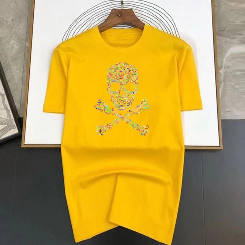 Black and White Shard Skull Print Summer High Quality T-shirt Unisex Unisex Cotton Short Sleeve Casual Tees Oversized Streetwear