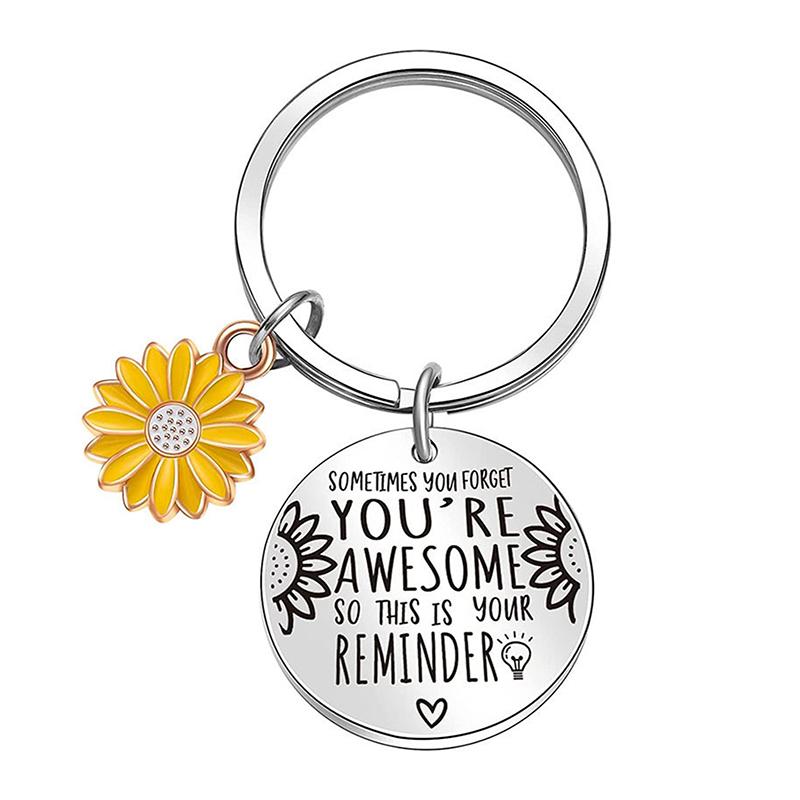 Sunflower Pendant Metal Stainless Steel Keychain For Parents Teachers Handmade Jewelry Gift Key Decoration