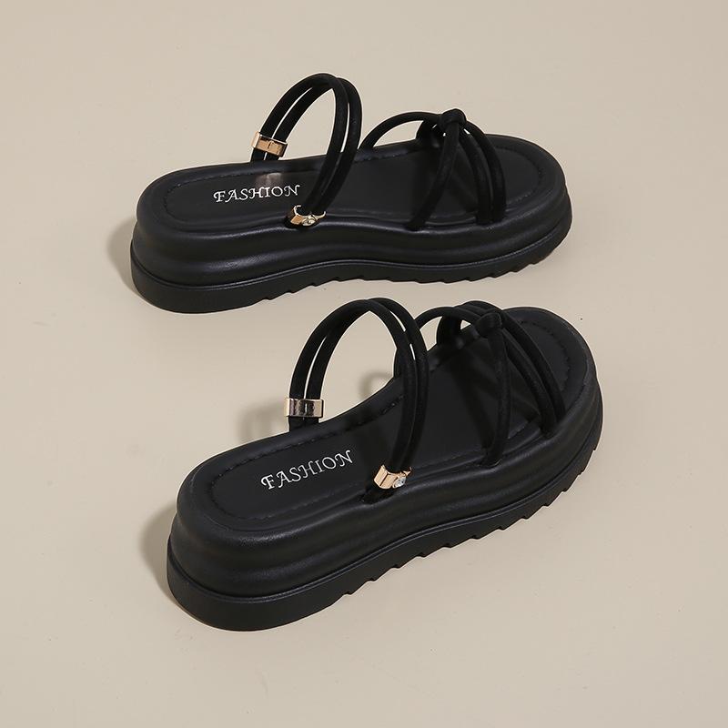 

Thick-soled beautiful sandals women s summer wear fashion with skirts new versatile sandals 41 чёрный
