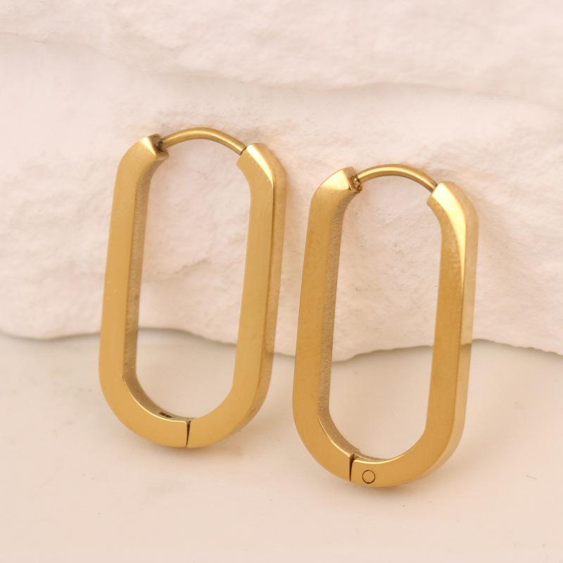 Goldene U-förmige Geometrische Titanstahl-Ohrringe im Koreanischen Stil - Einfaches, Modisches Design für Damen.