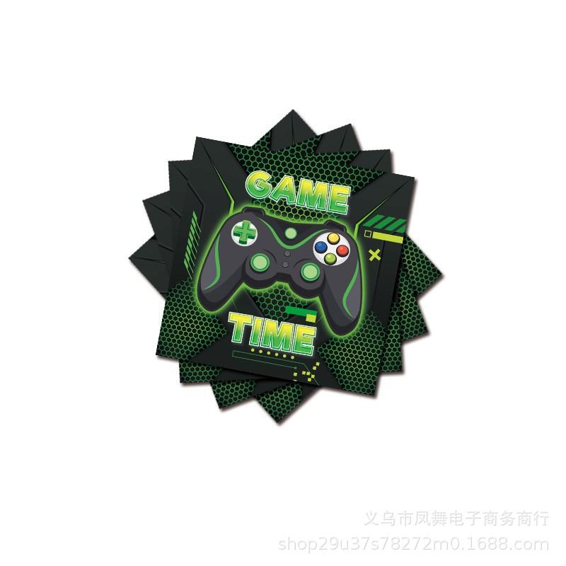 Green Gamepad Theme Game Style Birthday Party Supplies Disposable Paper Plate Tablecloth Tableware Arrangement