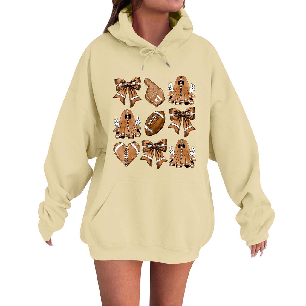 Women's Casual Fashion Comfortable Round Neck With Hood Long Sleeve Halloween Print Warm Sweatshirt